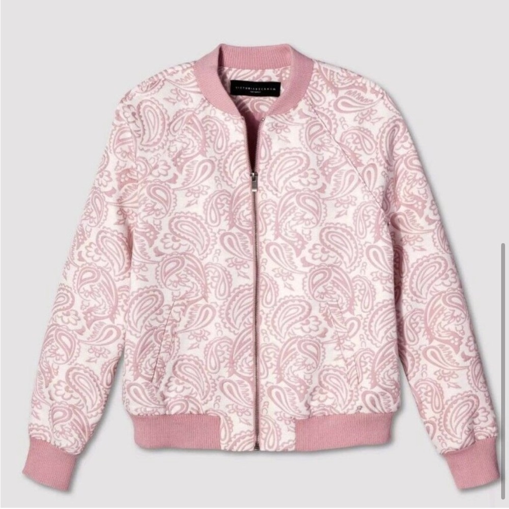 NWT Victoria Beckham Jacquard Blush Paisley Bomber Jacket - Picture 1 of 10